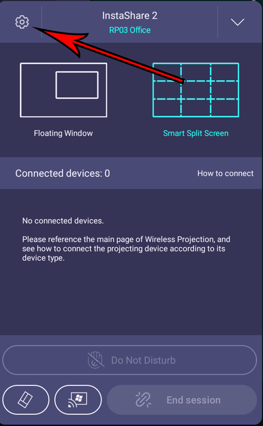 Arrow Pointing to the settings gear wheel